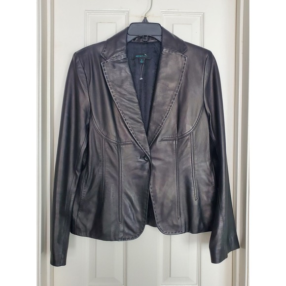 Siena Studio Jackets & Blazers - Siena Studio 90s Leather Blazer Black Whipstitch One Button Jacket Size 8